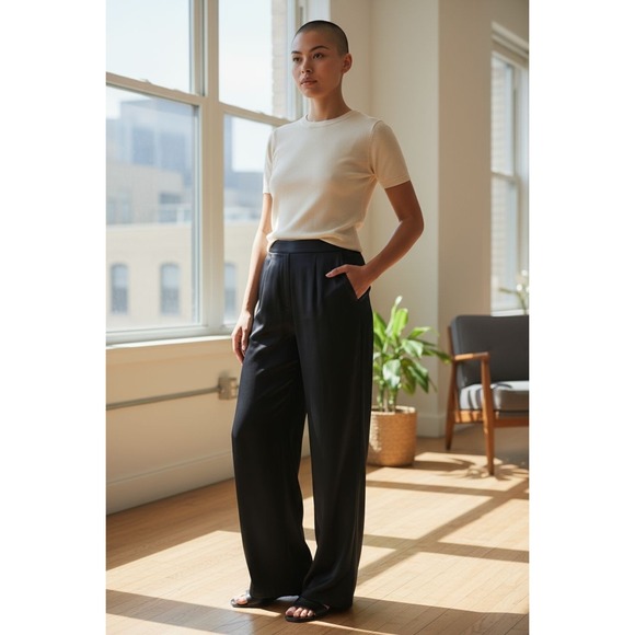 St. John Pants - St John Pants 6 Blue Pleated Side Zip‎ Dress Pants Wide-Leg